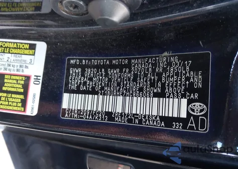 2017 Toyota Corolla Se из США, поврежденный, VIN 2T1BURHE7HC866068